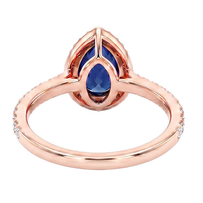 Natural Earth Mined Diamond Halo Rose Gold Ring Deep Blue Ceylon Sapphire 2.50 Carats