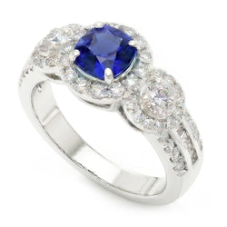 Natural Earth Mined Diamond Halo Round Blue Sapphire Ring 2.50 Carats Ladies Jewelry
