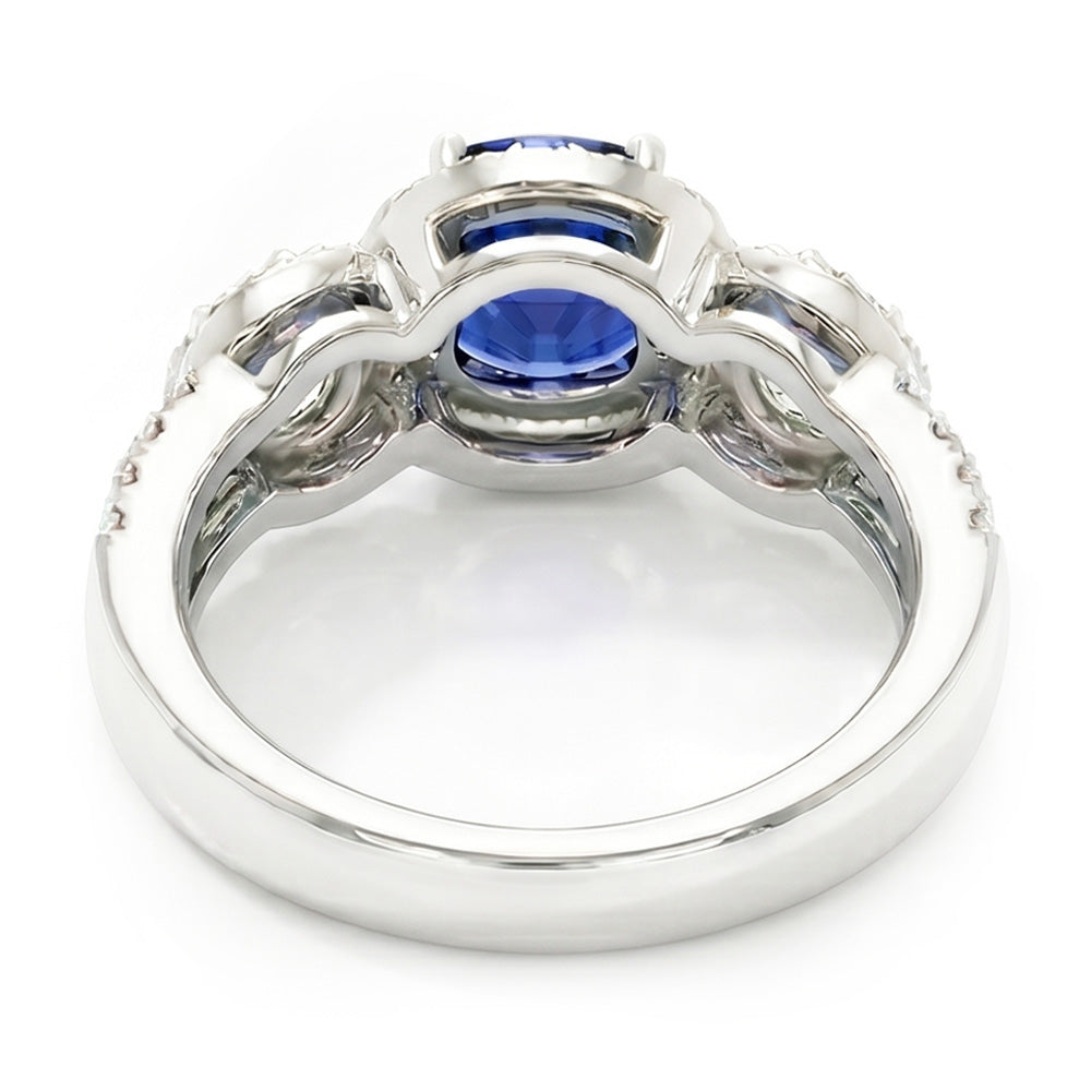 Natural Earth Mined Diamond Halo Round Blue Sapphire Ring 2.50 Carats Ladies Jewelry