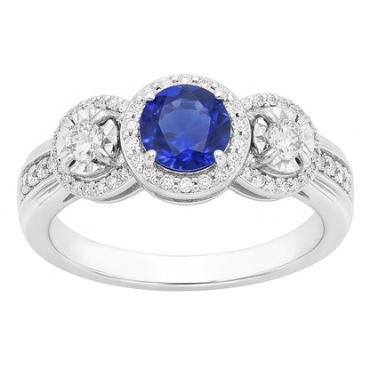 Natural Earth Mined Diamond Halo Round Blue Sapphire Ring 5 Carats Ladies Jewelry