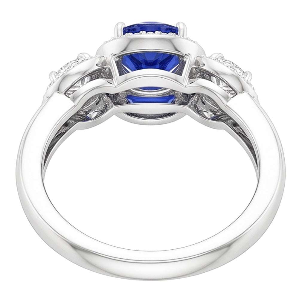 Natural Earth Mined Diamond Halo Round Blue Sapphire Ring 5 Carats Ladies Jewelry