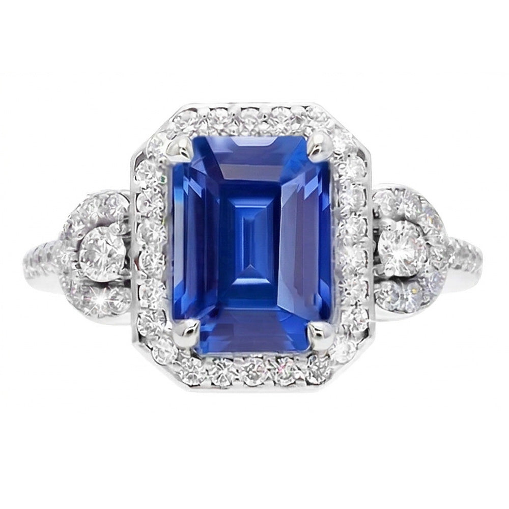 Natural Earth Mined Diamond Halo Srilanka Sapphire Emerald Ring 3 Stone Style 4.50 Carats