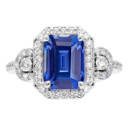 Natural Earth Mined Diamond Halo Srilanka Sapphire Emerald Ring 3 Stone Style 4.50 Carats