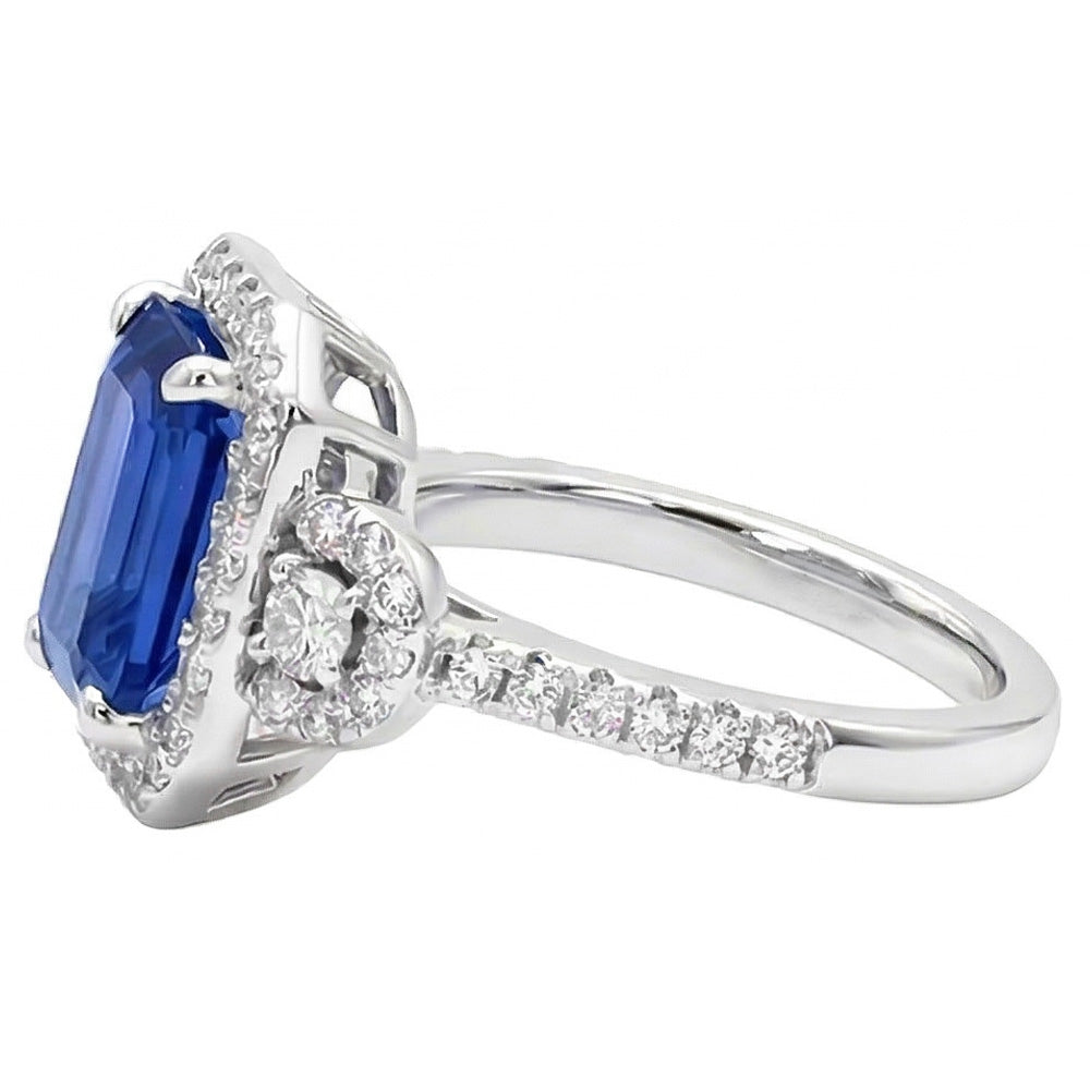 Natural Earth Mined Diamond Halo Srilanka Sapphire Emerald Ring 3 Stone Style 4.50 Carats