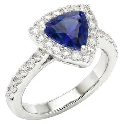 Natural Earth Mined Diamond Halo Trillion Ceylon Sapphire Ring 2 Carats Women’s Jewelry