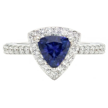 Natural Earth Mined Diamond Halo Trillion Ceylon Sapphire Ring 2 Carats Women’s Jewelry