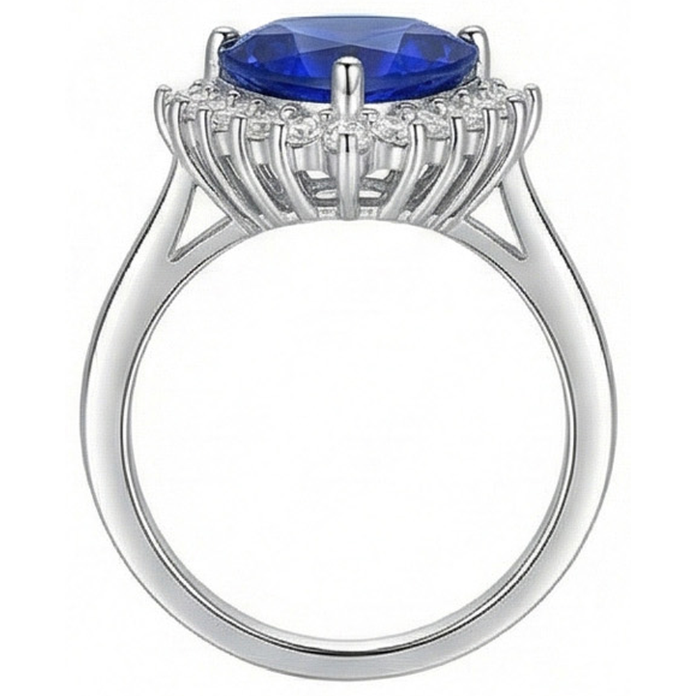 Natural Earth Mined Diamond Halo Trillion Gemstone Ring 3.50 Carats Ceylon Blue Sapphire