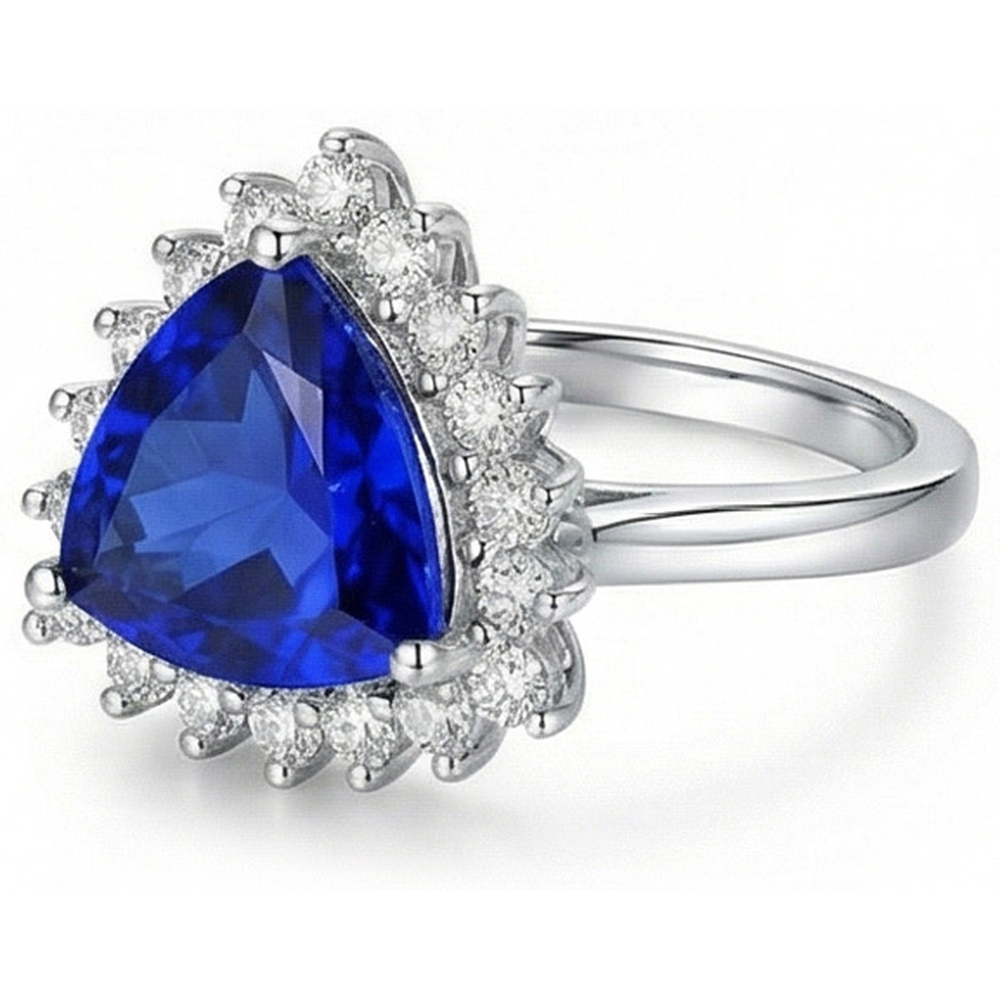 Natural Earth Mined Diamond Halo Trillion Gemstone Ring 3.50 Carats Ceylon Blue Sapphire
