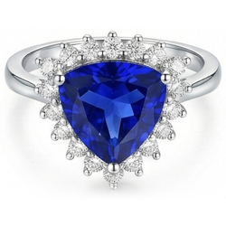 Natural Earth Mined Diamond Halo Trillion Gemstone Ring 3.50 Carats Ceylon Blue Sapphire