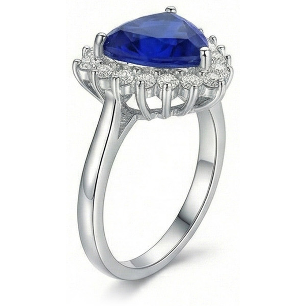 Natural Earth Mined Diamond Halo Trillion Gemstone Ring 3.50 Carats Ceylon Blue Sapphire