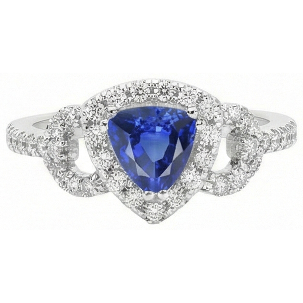 Natural Earth Mined Diamond Halo Trillion Srilanka Sapphire Ring 3 Carats Accented Jewelry