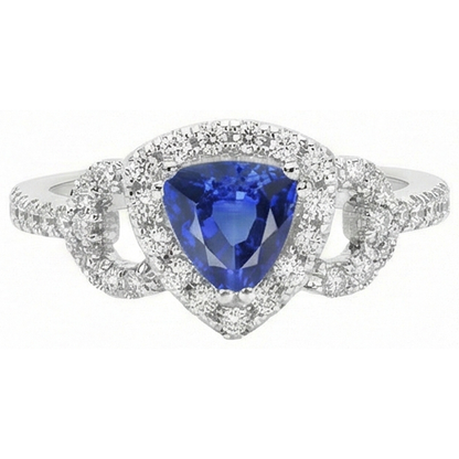 Natural Earth Mined Diamond Halo Trillion Srilanka Sapphire Ring 3 Carats Accented Jewelry