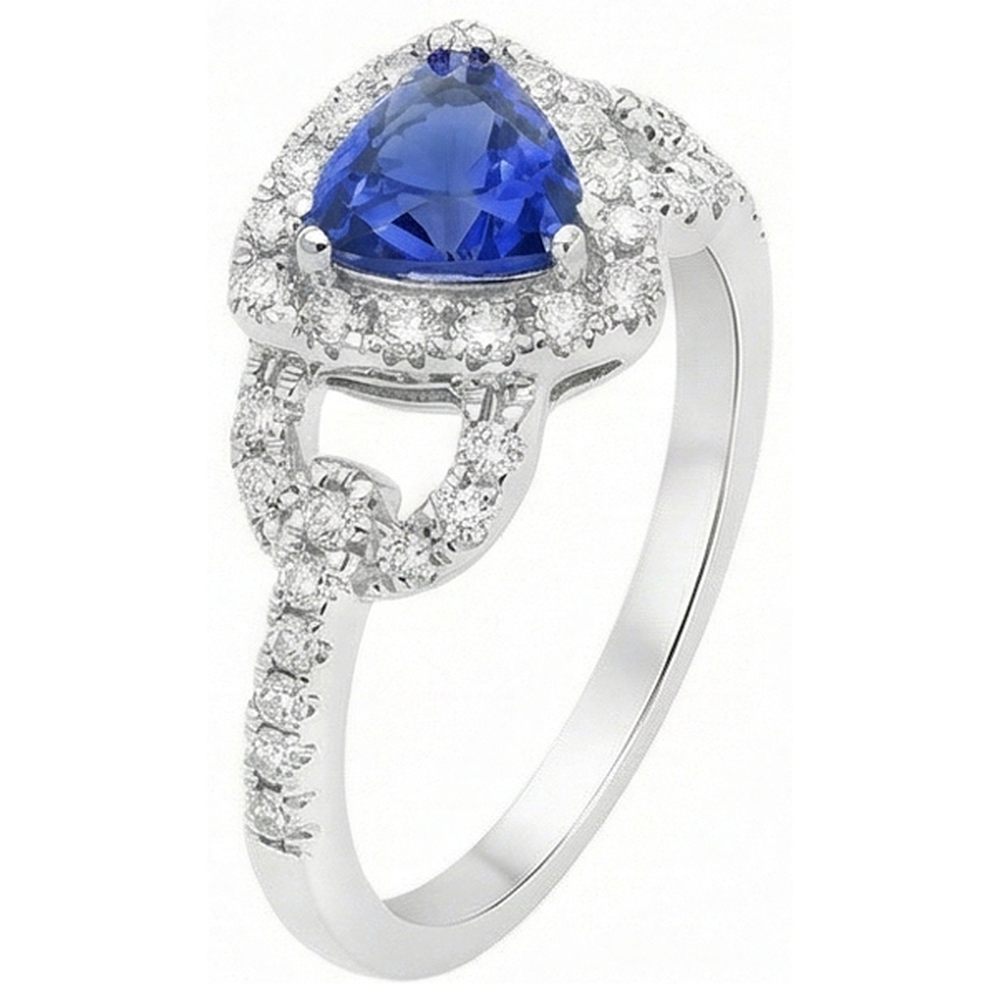 Natural Earth Mined Diamond Halo Trillion Srilanka Sapphire Ring 3 Carats Accented Jewelry