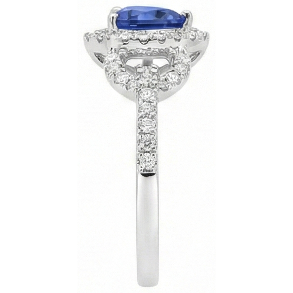Natural Earth Mined Diamond Halo Trillion Srilanka Sapphire Ring 3 Carats Accented Jewelry