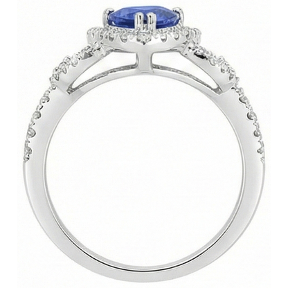 Natural Earth Mined Diamond Halo Trillion Srilanka Sapphire Ring 3 Carats Accented Jewelry