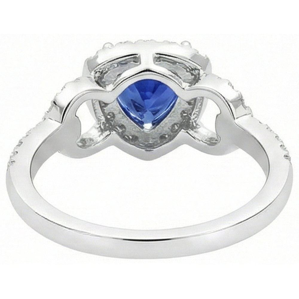 Natural Earth Mined Diamond Halo Trillion Srilanka Sapphire Ring 3 Carats Accented Jewelry