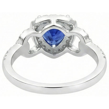 Natural Earth Mined Diamond Halo Trillion Srilanka Sapphire Ring 3 Carats Accented Jewelry