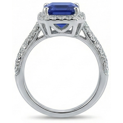 Natural Earth Mined Diamond Halo Wedding Ring Emerald Sri Lankan Sapphire 4 Carats