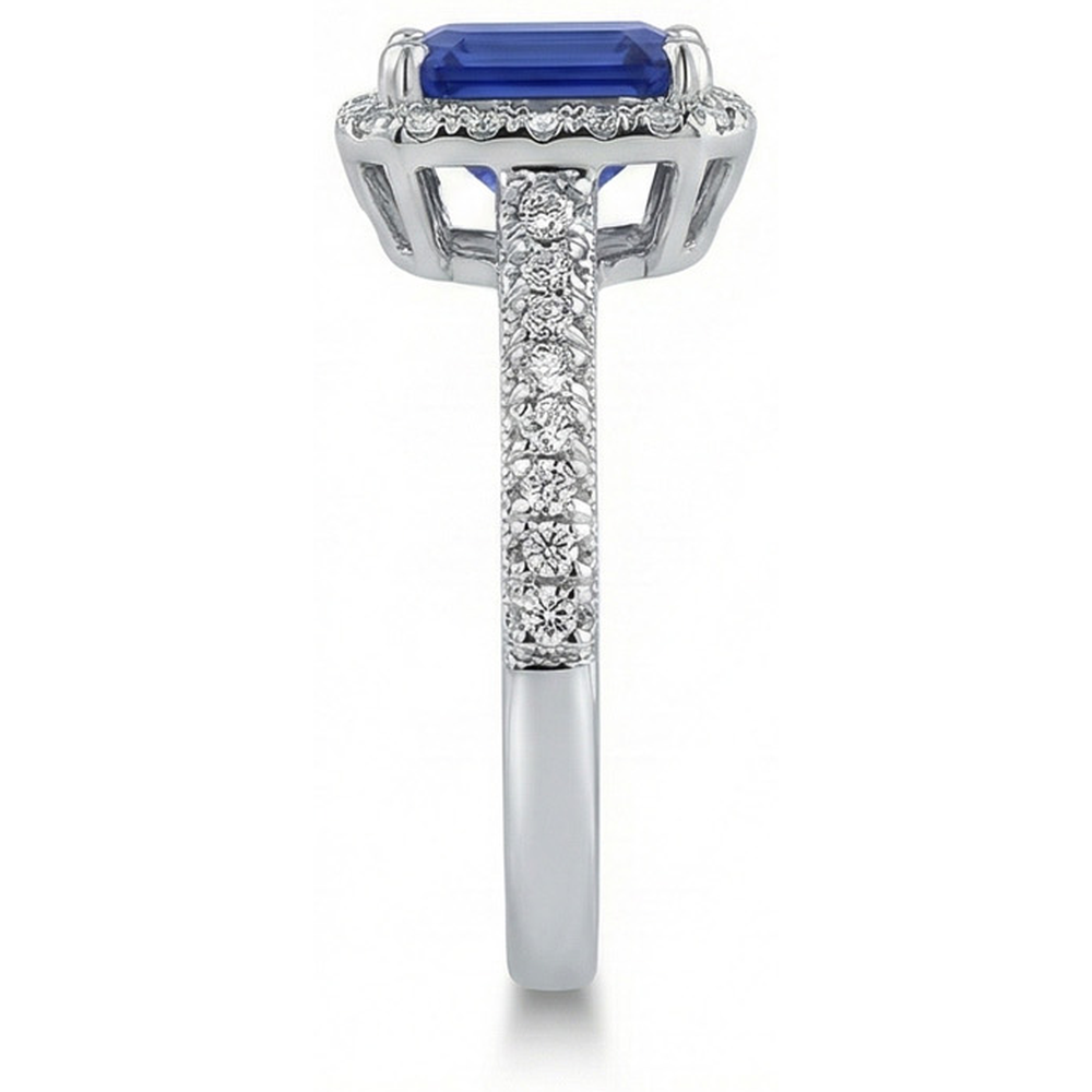 Natural Earth Mined Diamond Halo Wedding Ring Emerald Sri Lankan Sapphire 4 Carats