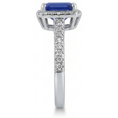 Natural Earth Mined Diamond Halo Wedding Ring Emerald Sri Lankan Sapphire 4 Carats