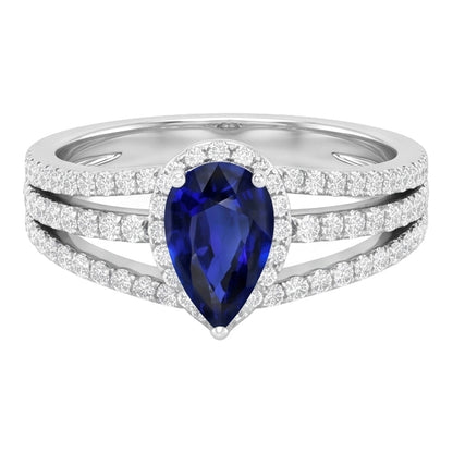 Natural Earth Mined Diamond Halo Wedding Ring Pear Blue Sapphire 2.50 Carats