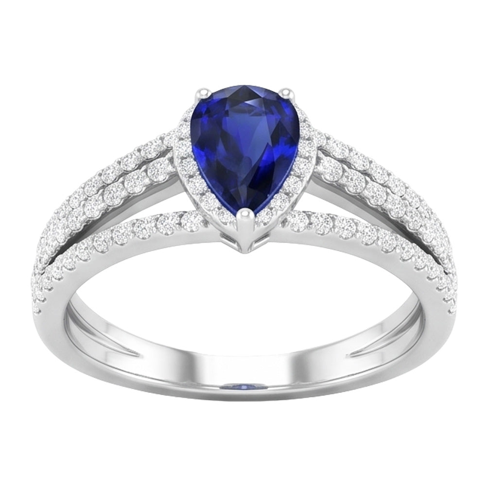 Natural Earth Mined Diamond Halo Wedding Ring Pear Blue Sapphire 2.50 Carats