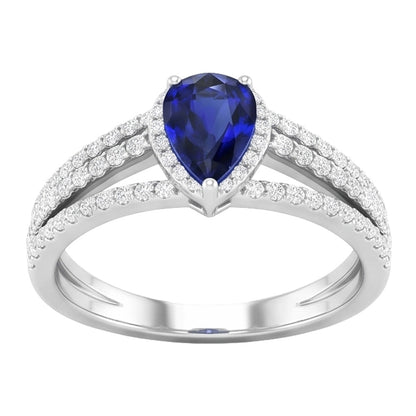 Natural Earth Mined Diamond Halo Wedding Ring Pear Blue Sapphire 2.50 Carats