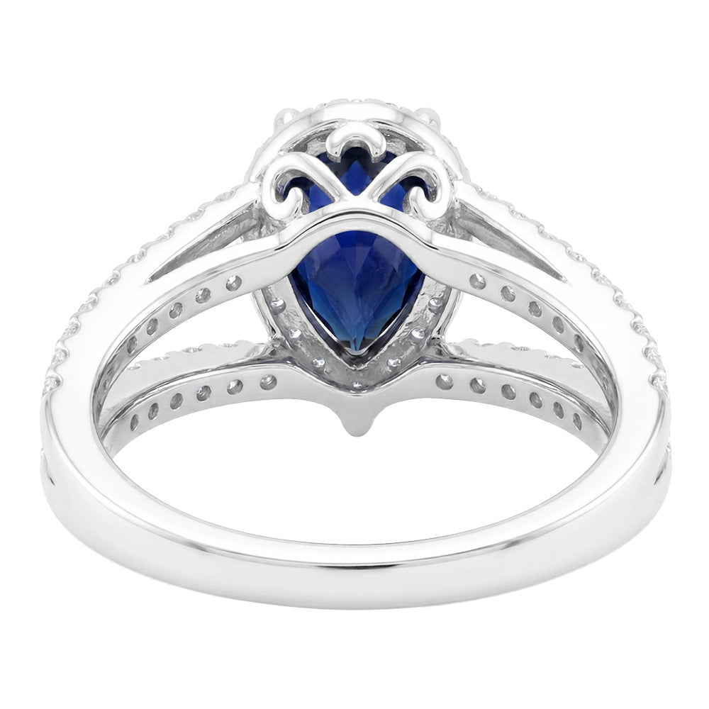 Natural Earth Mined Diamond Halo Wedding Ring Pear Blue Sapphire 2.50 Carats