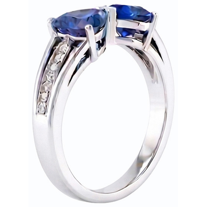 Natural Earth Mined Diamond Heart 2 Stone Blue Sapphire Ring 3.50 Carats Gold 14K Jewelry