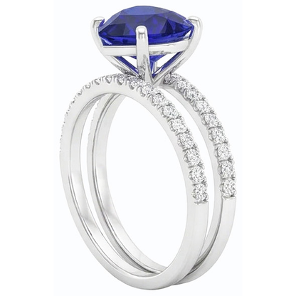 Natural Earth Mined Diamond Heart Blue Sapphire Wedding Ring Set 3.50 Carats Jewelry