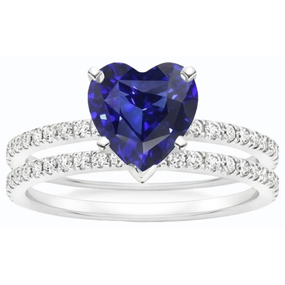 Natural Earth Mined Diamond Heart Blue Sapphire Wedding Ring Set 3.50 Carats Jewelry