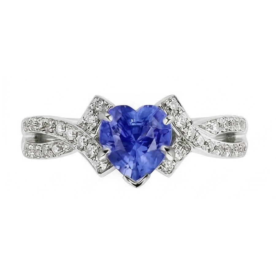Natural Earth Mined Diamond Heart Cut Sapphire Ring Twisted Shank Jewelry 2.50 Carats