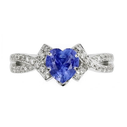 Natural Earth Mined Diamond Heart Cut Sapphire Ring Twisted Shank Jewelry 2.50 Carats