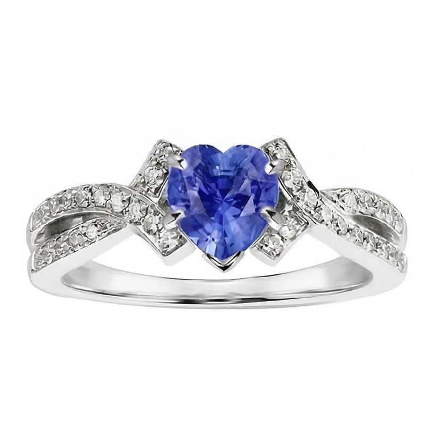 Natural Earth Mined Diamond Heart Cut Sapphire Ring Twisted Shank Jewelry 2.50 Carats