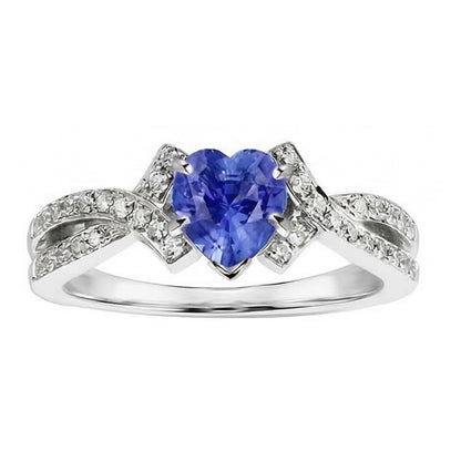 Natural Earth Mined Diamond Heart Cut Sapphire Ring Twisted Shank Jewelry 2.50 Carats