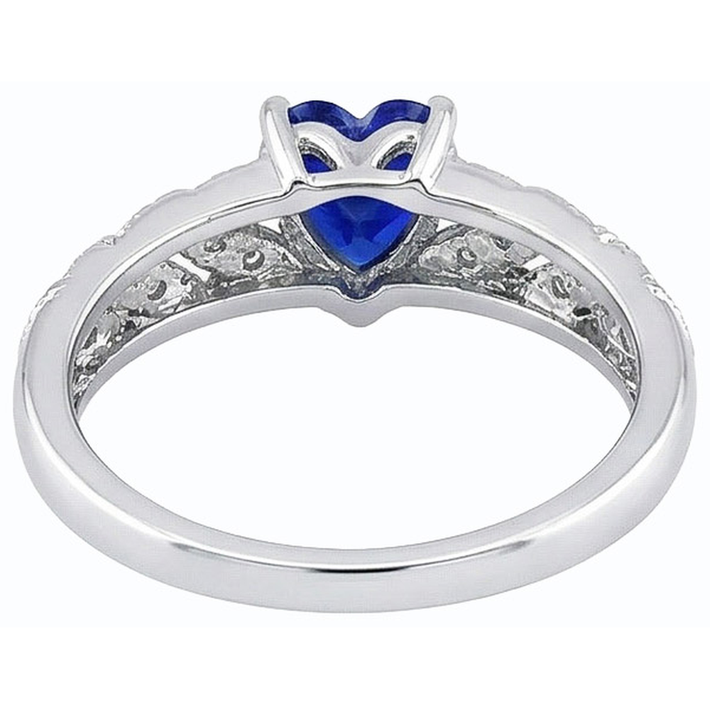 Natural Earth Mined Diamond Heart Halo Blue Sapphire Ring 2.50 Carats Leaf Style Jewelry