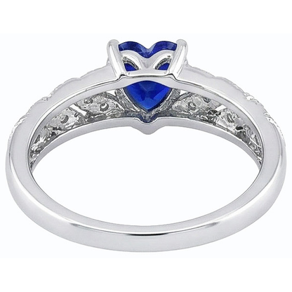 Natural Earth Mined Diamond Heart Halo Blue Sapphire Ring 2.50 Carats Leaf Style Jewelry