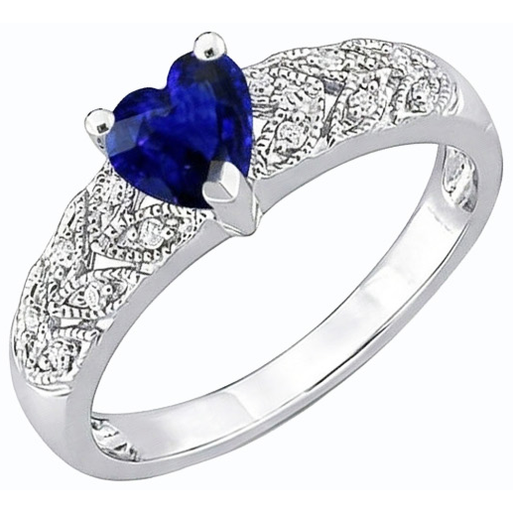 Natural Earth Mined Diamond Heart Halo Blue Sapphire Ring 2.50 Carats Leaf Style Jewelry