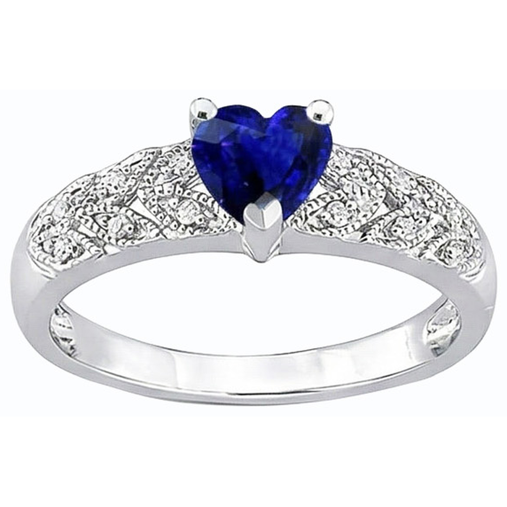 Natural Earth Mined Diamond Heart Halo Blue Sapphire Ring 2.50 Carats Leaf Style Jewelry
