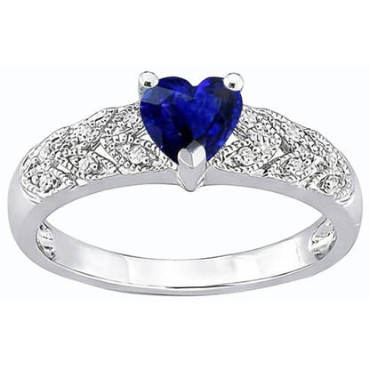 Natural Earth Mined Diamond Heart Halo Blue Sapphire Ring 2.50 Carats Leaf Style Jewelry