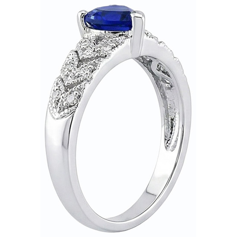 Natural Earth Mined Diamond Heart Halo Blue Sapphire Ring 2.50 Carats Leaf Style Jewelry