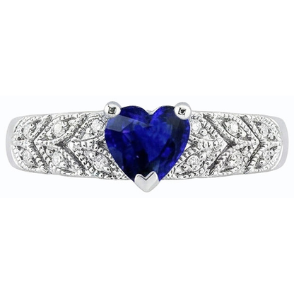 Natural Earth Mined Diamond Heart Halo Blue Sapphire Ring 2.50 Carats Leaf Style Jewelry