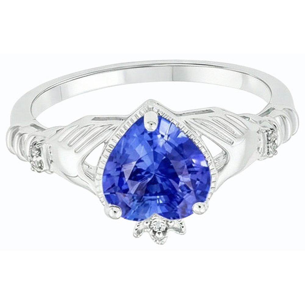 natural round sapphire 2ct ring close up detail