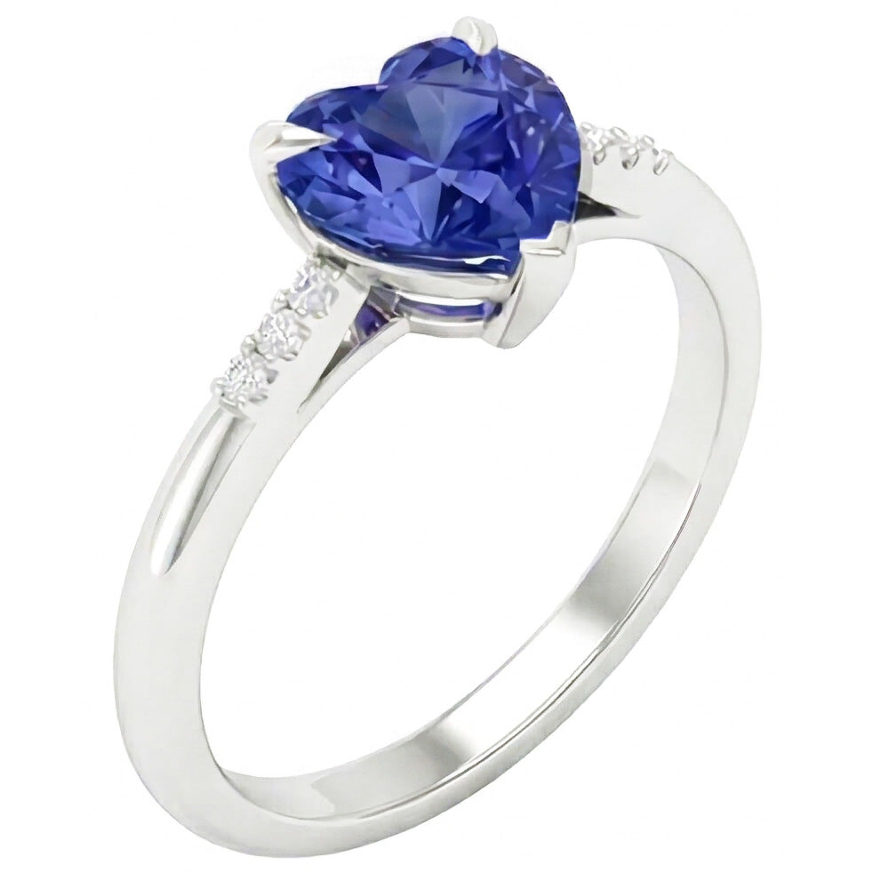 Natural Earth Mined Diamond Heart Light Blue Sapphire Ring Prong Set 1.25 Carats Gold