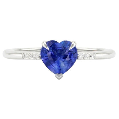 Natural Earth Mined Diamond Heart Light Blue Sapphire Ring Prong Set 1.25 Carats Gold