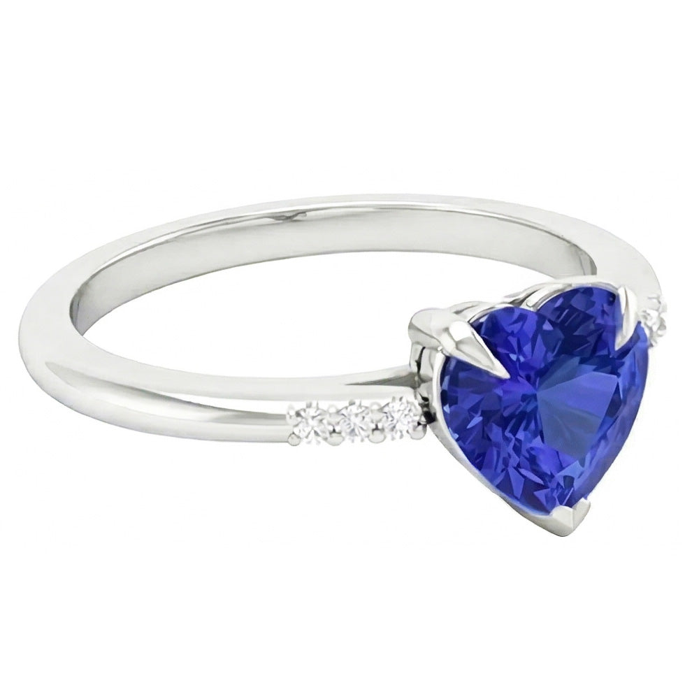 Natural Earth Mined Diamond Heart Light Blue Sapphire Ring Prong Set 1.25 Carats Gold