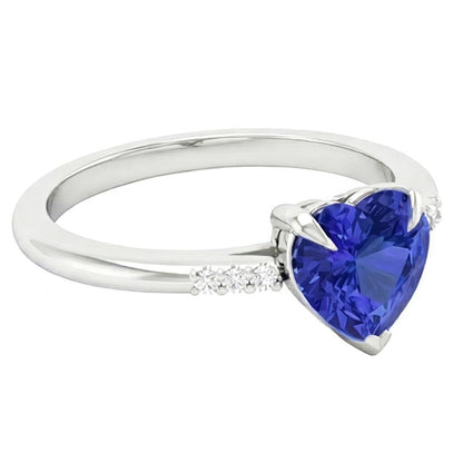 Natural Earth Mined Diamond Heart Light Blue Sapphire Ring Prong Set 1.25 Carats Gold