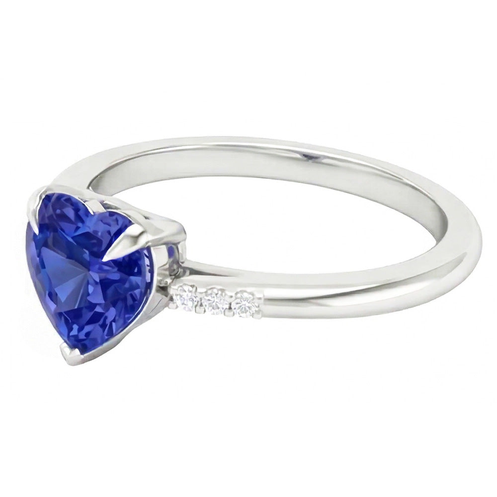 Natural Earth Mined Diamond Heart Light Blue Sapphire Ring Prong Set 1.25 Carats Gold