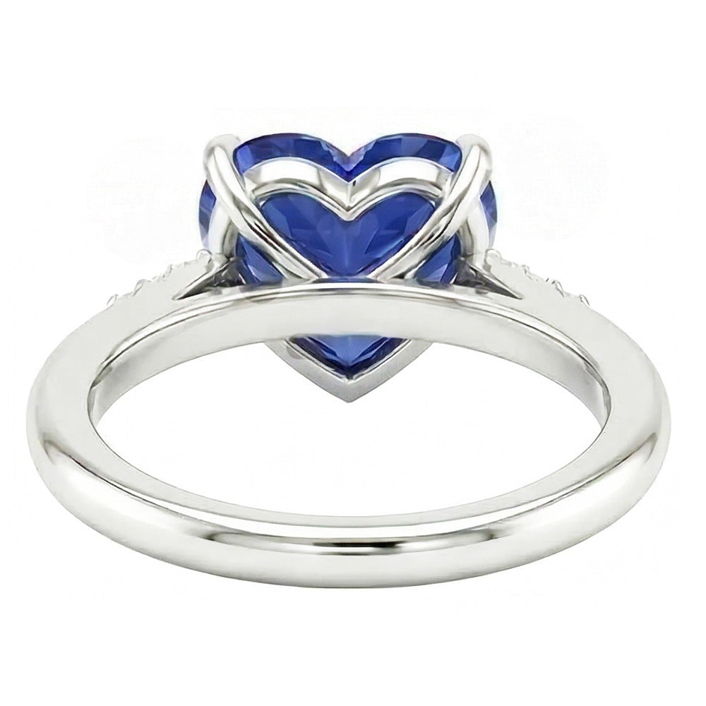 Natural Earth Mined Diamond Heart Light Blue Sapphire Ring Prong Set 1.25 Carats Gold