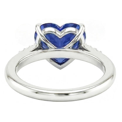 Natural Earth Mined Diamond Heart Light Blue Sapphire Ring Prong Set 1.25 Carats Gold